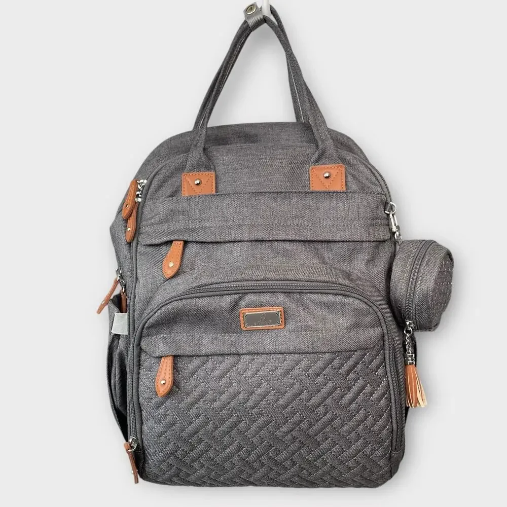 BabbleRoo Diaper Bag Backpack Dark Grey Charcoal Gray Waterproof Wide Top Unused